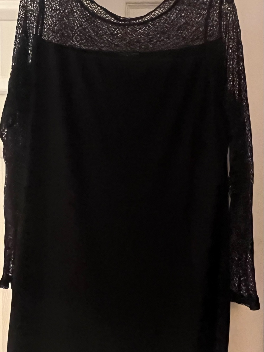 Eileen Fisher Classic Black Jersey and Lace Sheath Long Sleeve Dress
